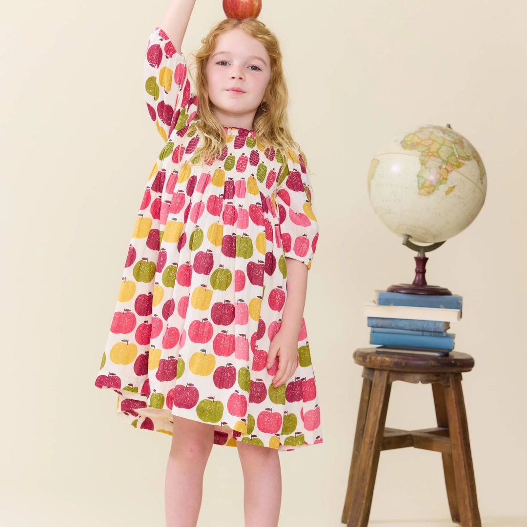 Girls Puff Sleeve Stevie - Pink Delicious Apples