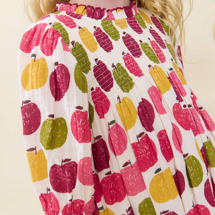 Girls Puff Sleeve Stevie - Pink Delicious Apples
