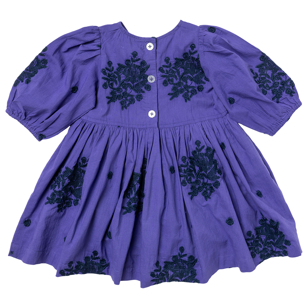 Girls Brooke Dress - Royal Purple W/ Embroidery