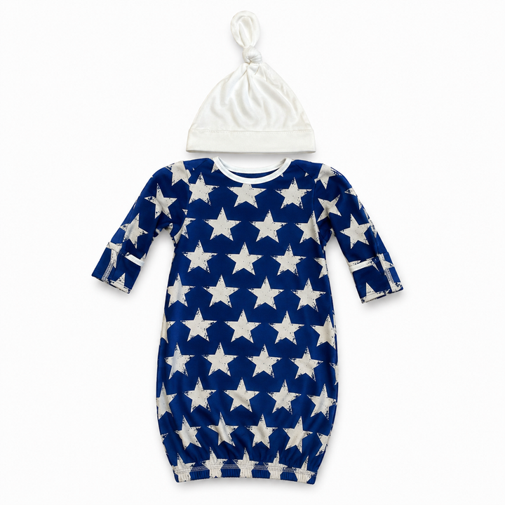 Vintage Stars Layette Gown w/ Knot Hat