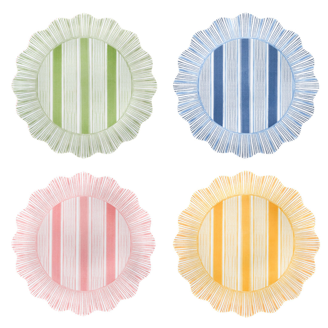 Cabana Stripe Melamine Dessert/Salad Plate Assorted Set/4 - Multi