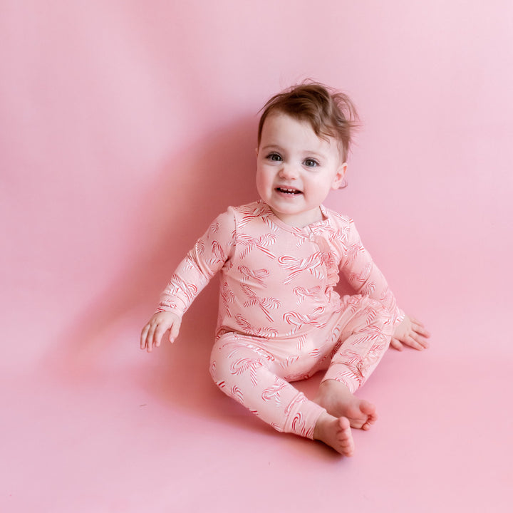 Baby Ruffle Bamboo Romper - Candy Cane Bows