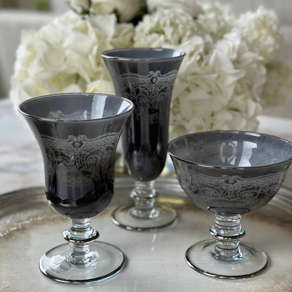 Rialto Borghese Etched Water/Wine Glass - Grey