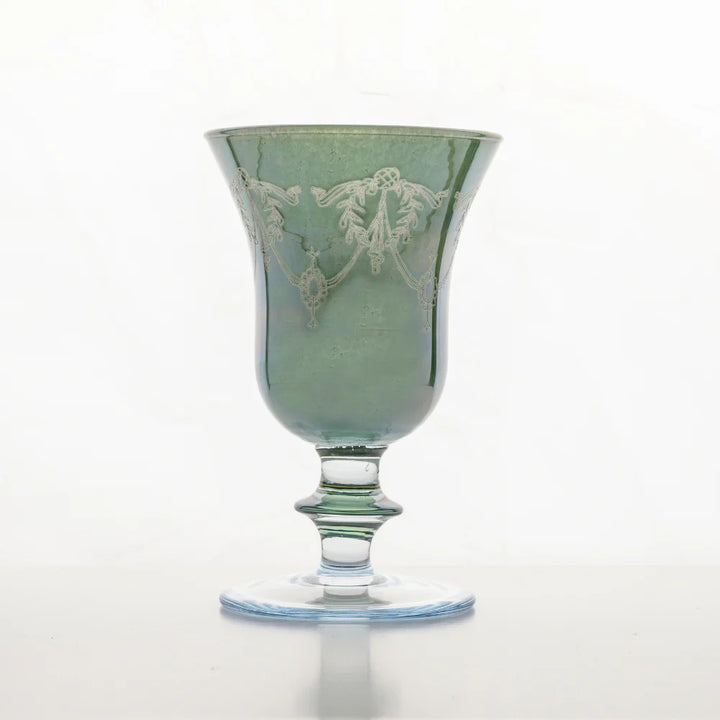 Rialto Borghese Etched Water/Wine Glass - Green