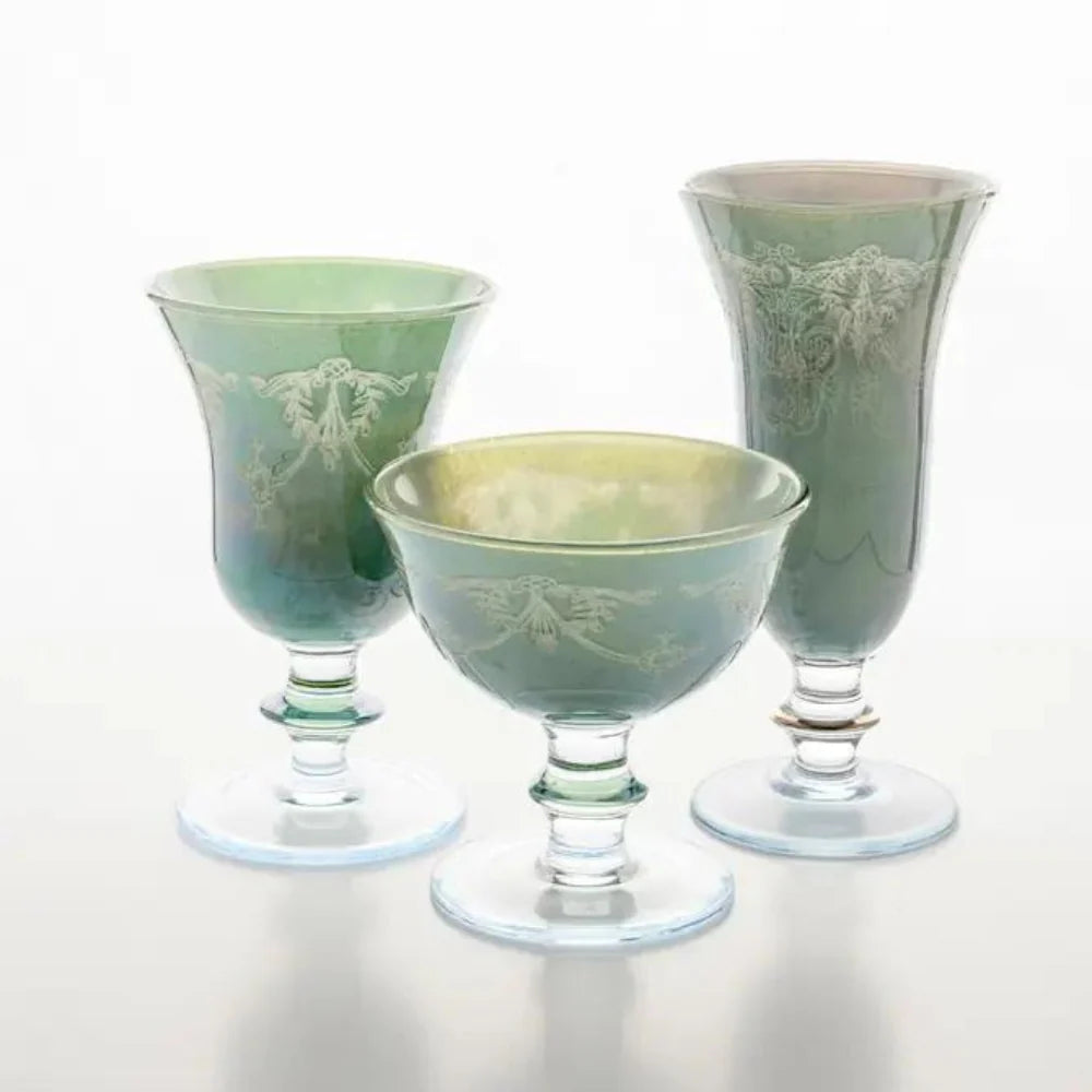 Rialto Borghese Etched Water/Wine Glass - Green