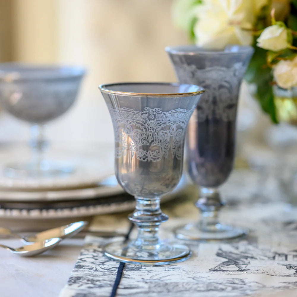 Rialto Borghese Etched Water/Wine Glass - Grey