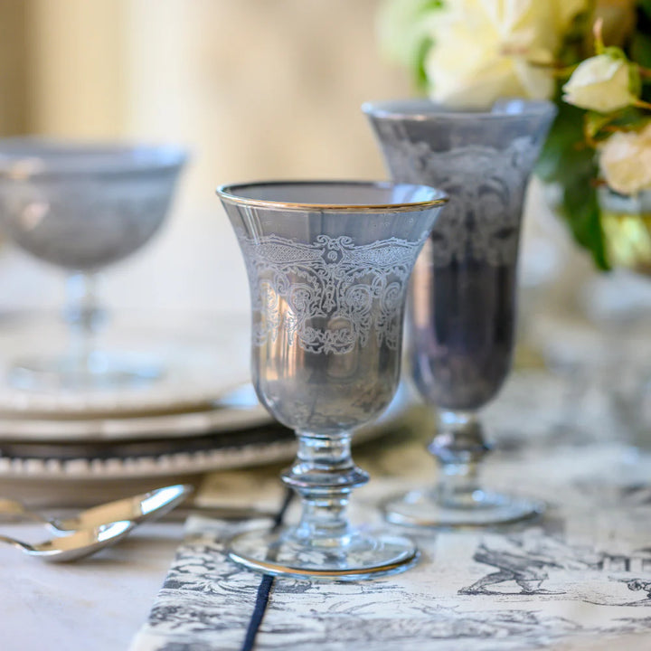 Rialto Borghese Etched Water/Wine Glass - Grey