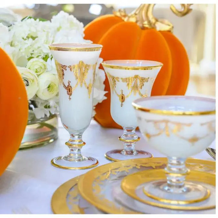 Rialto Borghese with Gold Water/Wine Glass - White