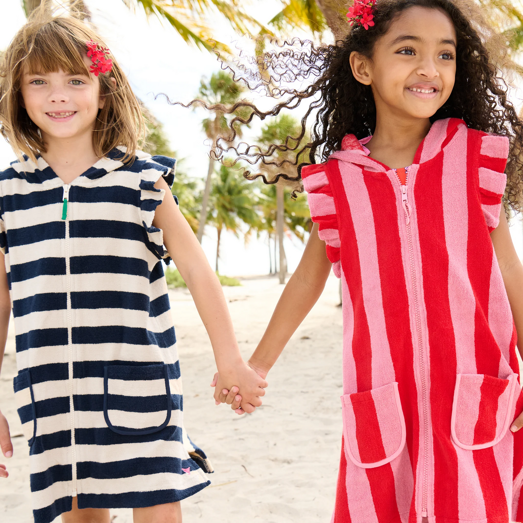 Girls Terry Coverup - Pink Red Stripe