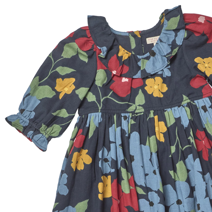 Girls Amara Dress - Navy Hibiscus Floral