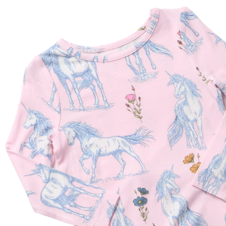 Kids Bamboo PJ Set - Pink Unicorn Fields