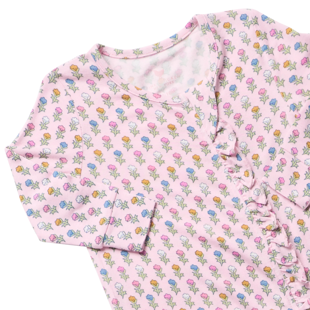Baby Girls Ruffle Bamboo Romper - Pink Carnations
