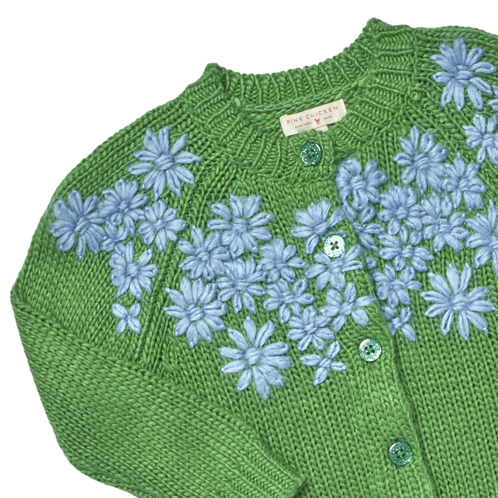 Girls Blossom Sweater - Blue Flower Embroidery