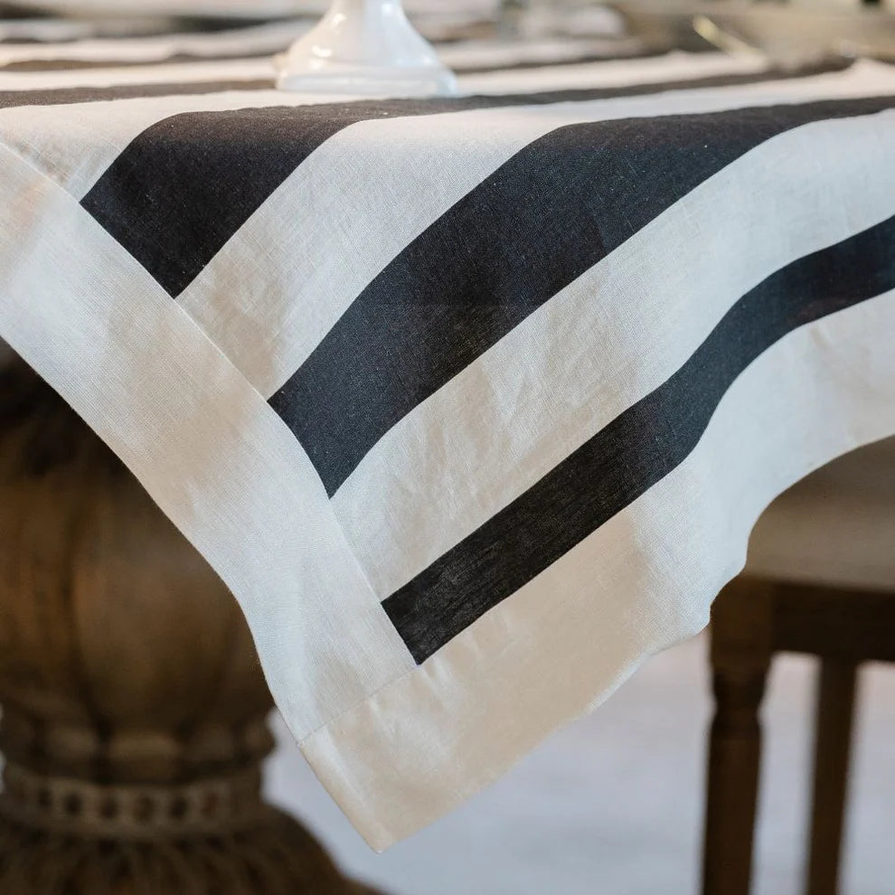 Portofino Bold Black Stripe Linen Table Square