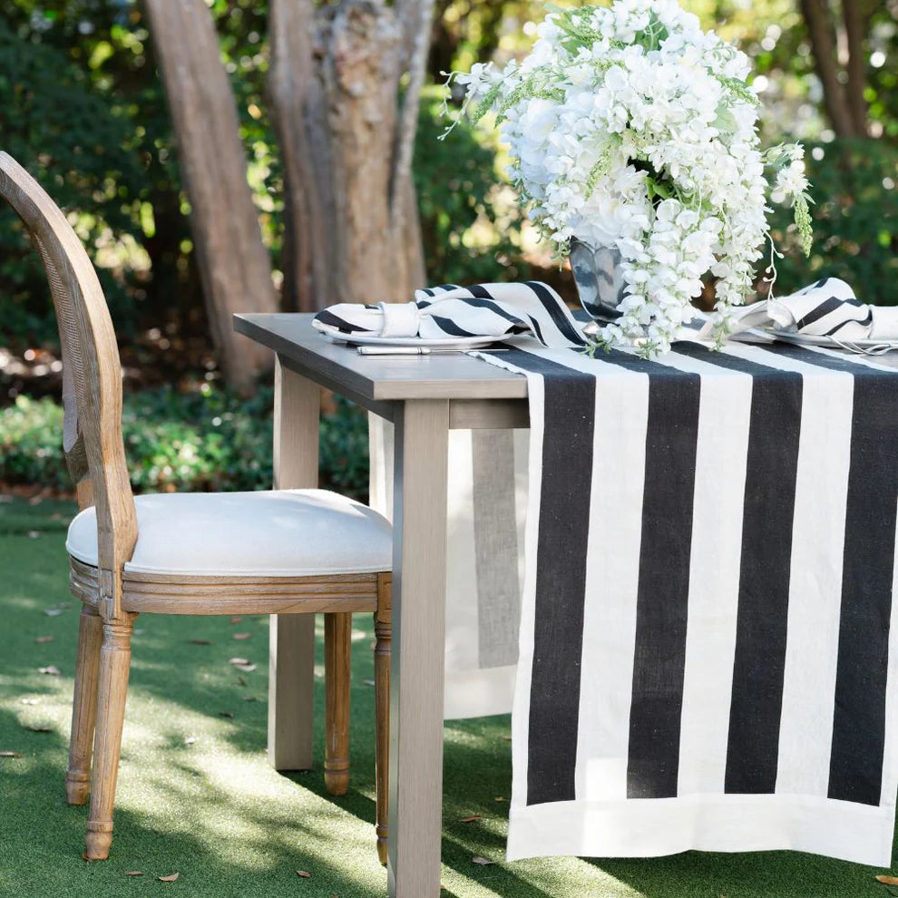 Portofino Bold Black Stripe Linen Table Runner