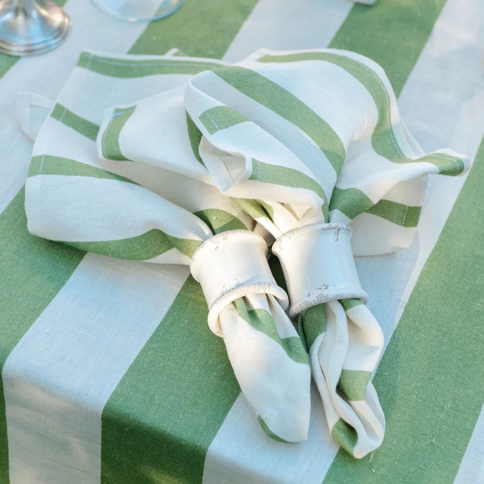 Portofino Bold Green Stripe Large Linen Napkin