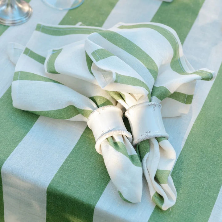 Portofino Bold Green Stripe Large Linen Napkin