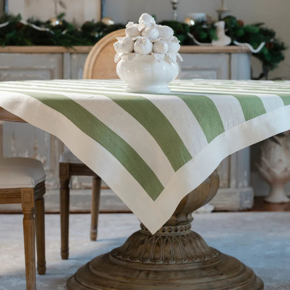 Portofino Bold Green Stripe Linen Table Square