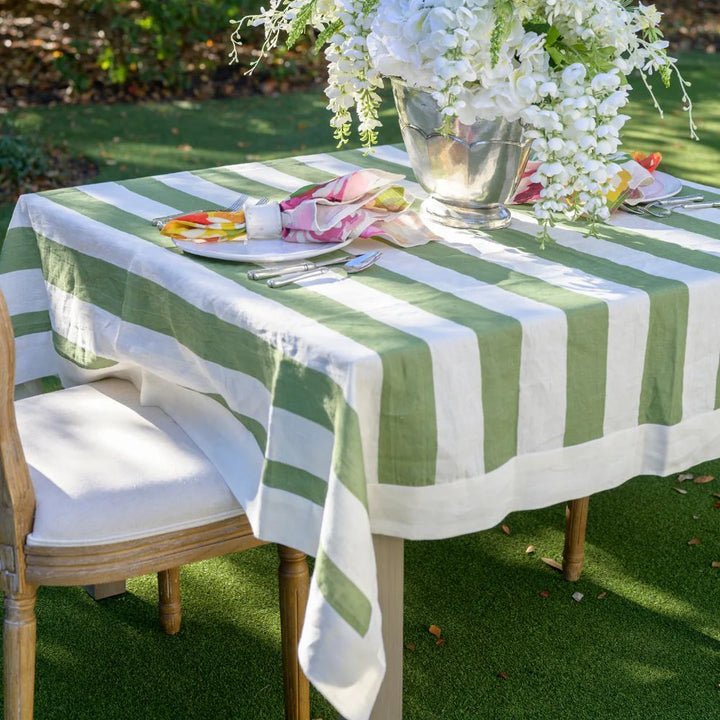 Portofino Bold Green Stripe Linen Table Square