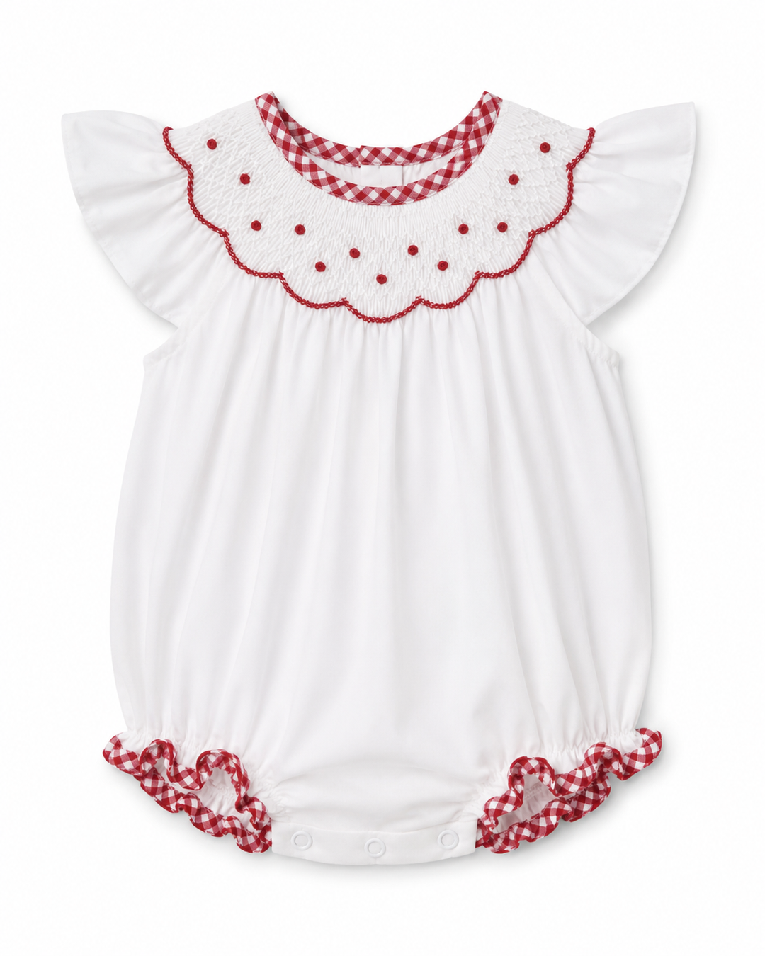 Red Gingham Trim Smocked Bubble