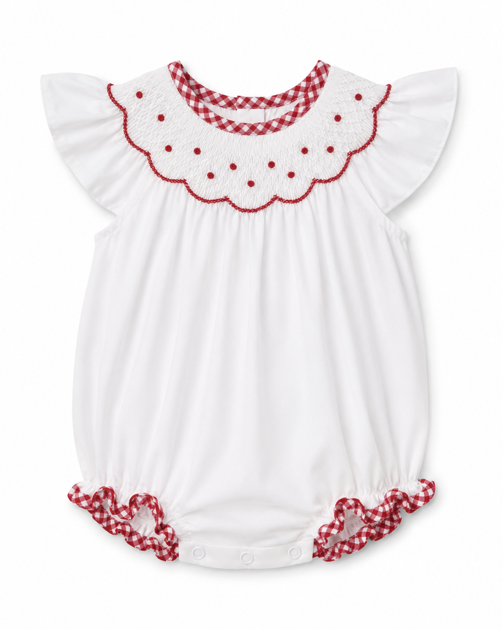 Red Gingham Trim Smocked Bubble