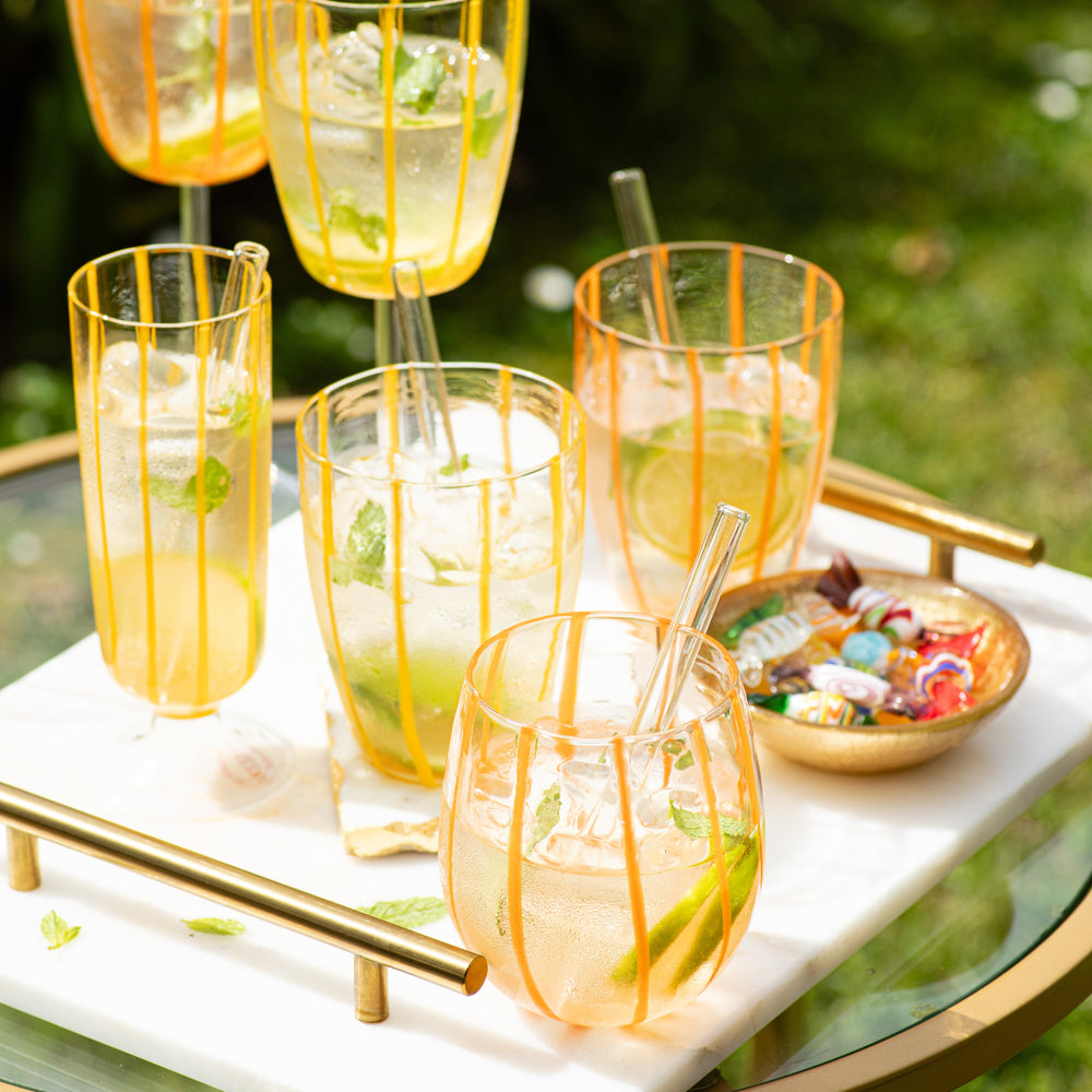 Nuovo Stripe Orange Stemless Wine Glass