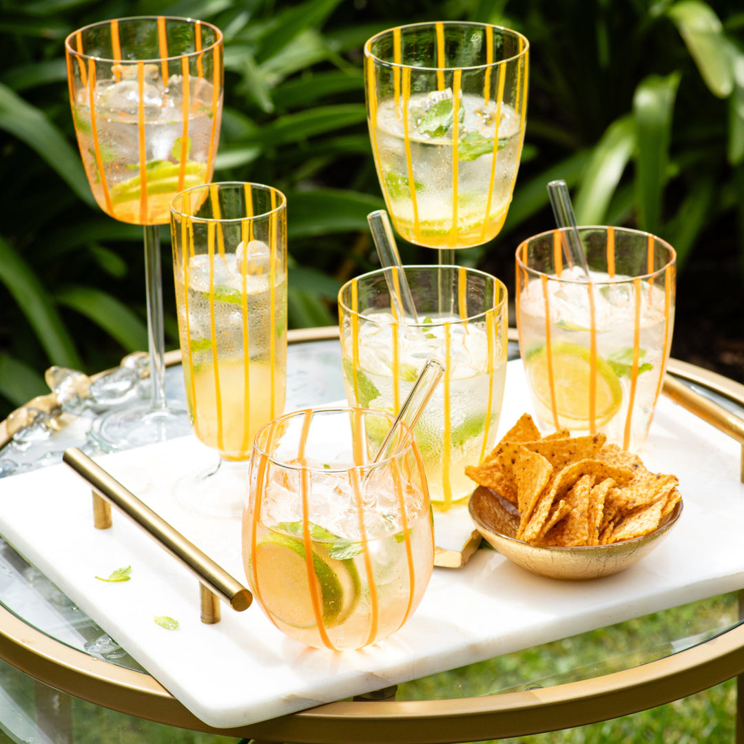 Nuovo Stripe Orange Stemless Wine Glass