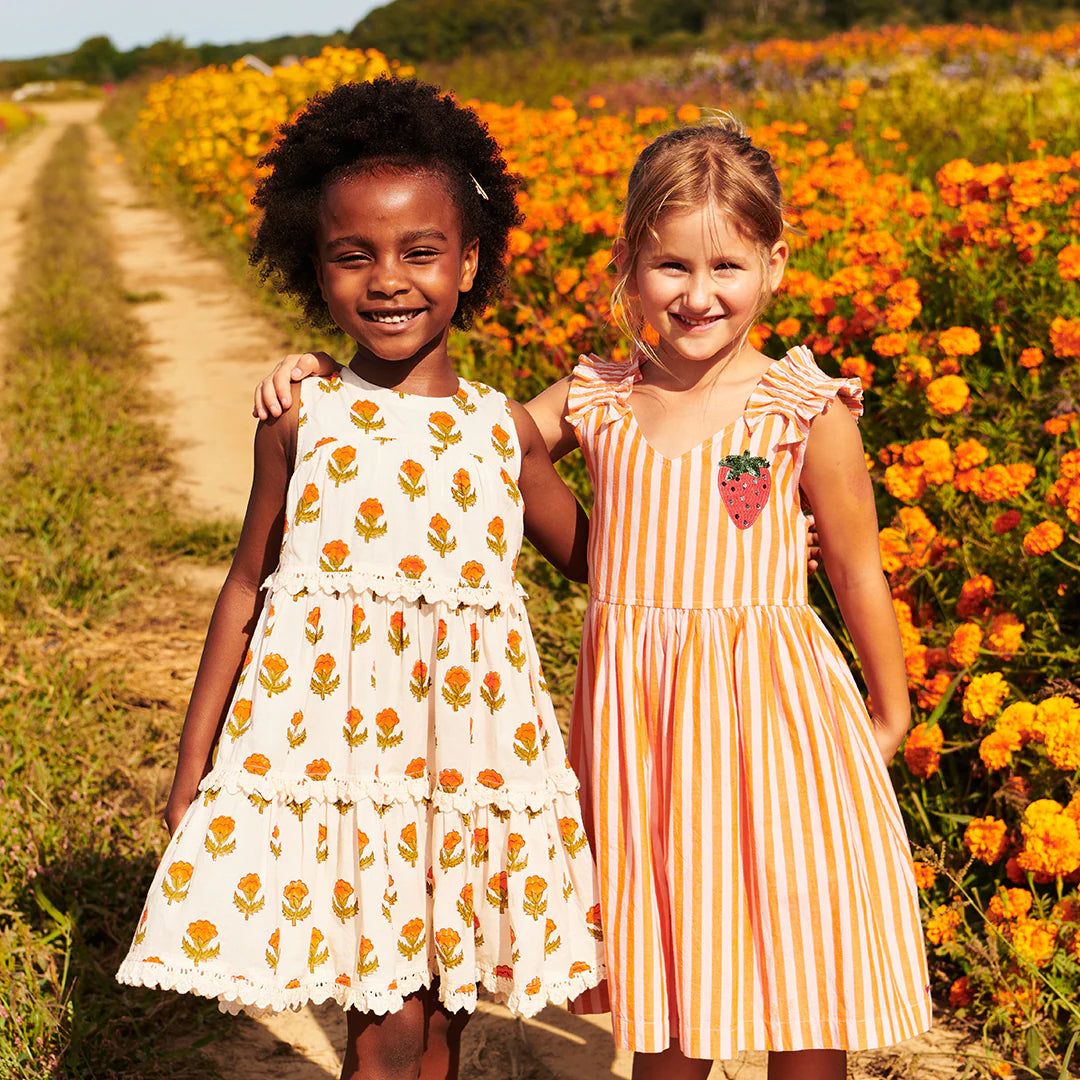 Girls Via Dress - Orange Pink Stripe