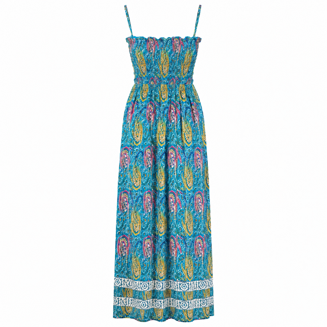 Yellow &amp; Turquoise Print Maxi Dress
