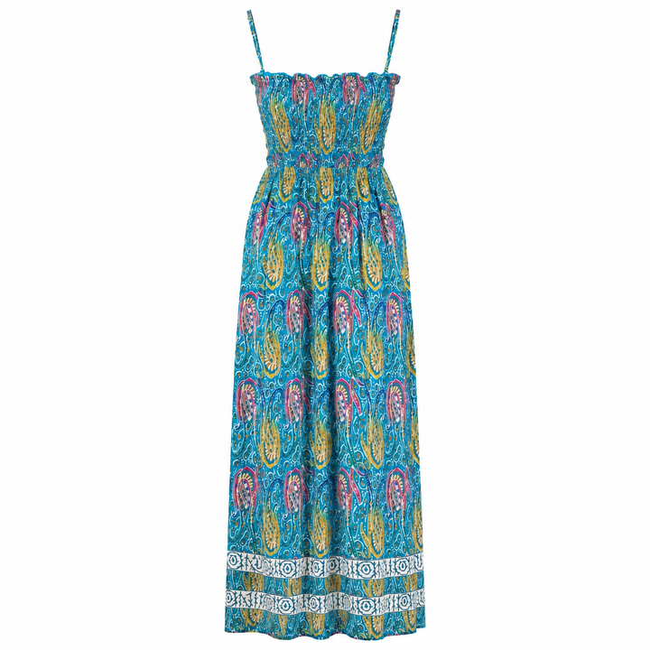 Yellow &amp; Turquoise Print Maxi Dress
