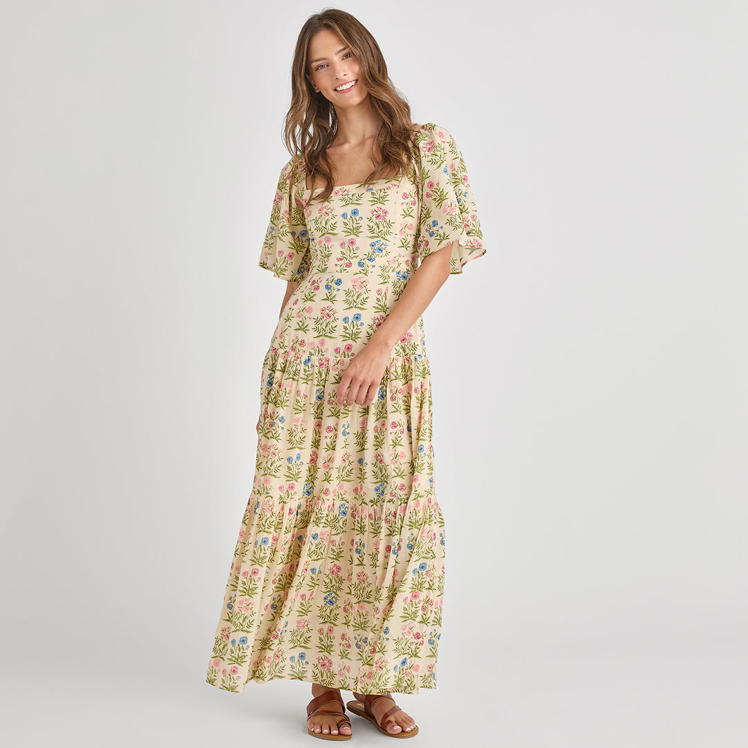Womens Marilyn Bell Sleeve Dress - Leafy Floral