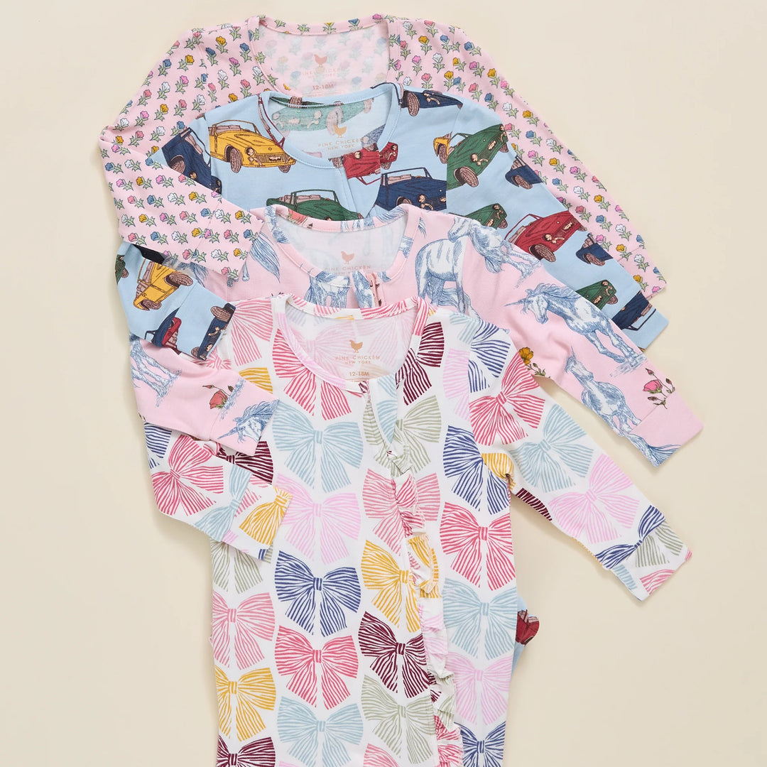 Baby Girls Ruffle Bamboo Romper - Pink Carnations