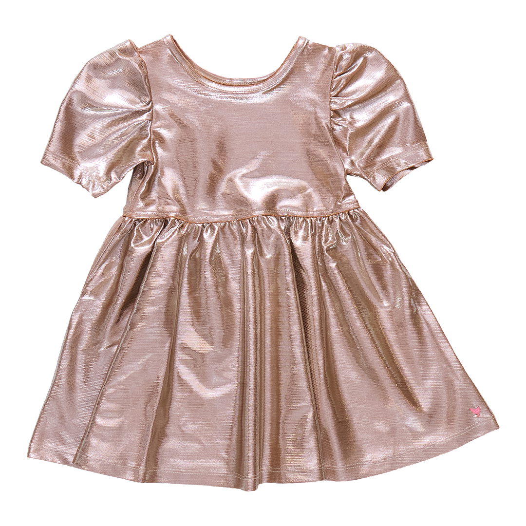 Girls Lame Laurie Dress - Champagne Textured