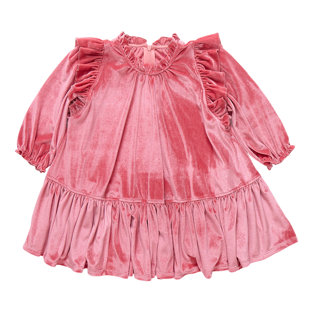 Girls Velour Harper Dress - Desert Rose