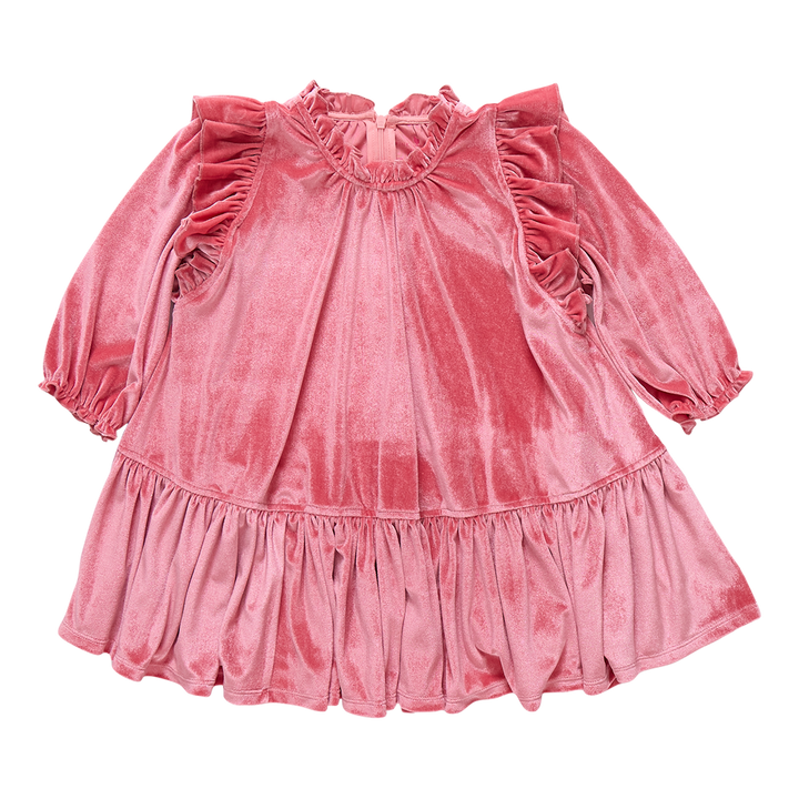 Girls Velour Harper Dress - Desert Rose