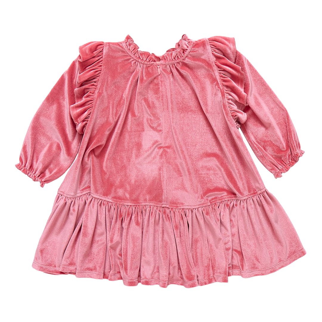 Girls Velour Harper Dress - Desert Rose