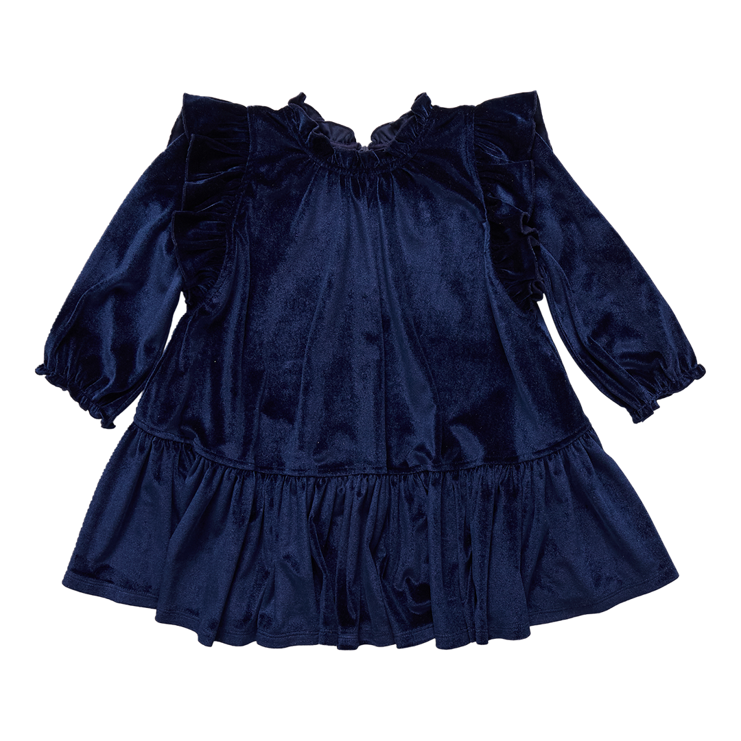 Girls Velour Harper Dress - Navy