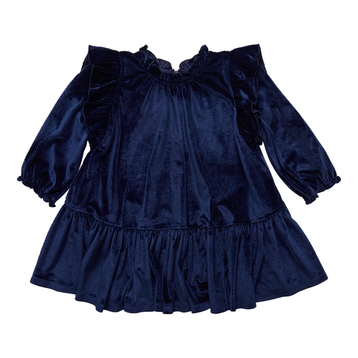 Girls Velour Harper Dress - Navy