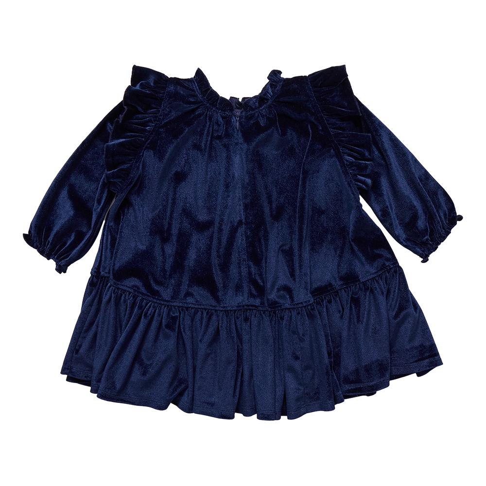 Girls Velour Harper Dress - Navy