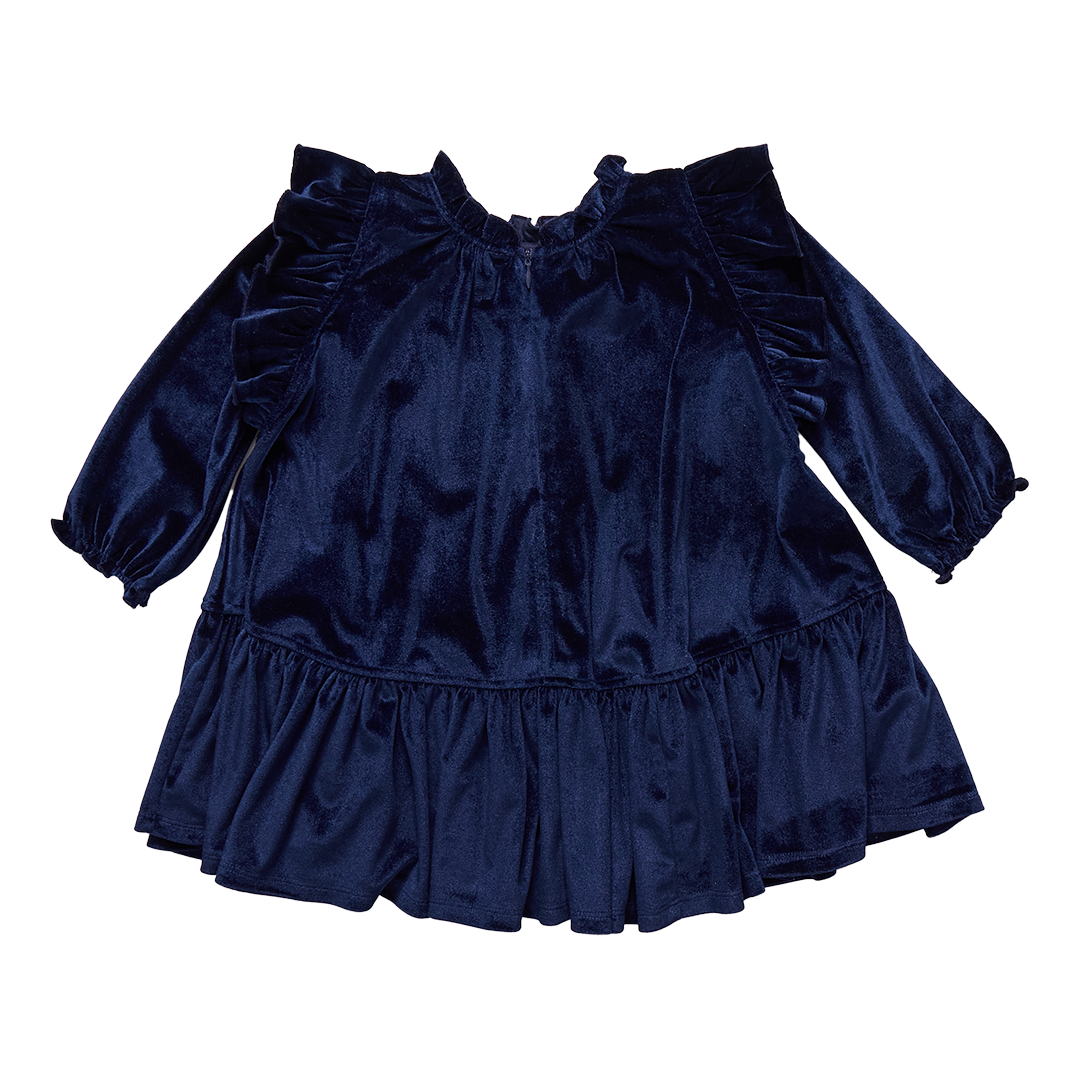 Girls Velour Harper Dress - Navy