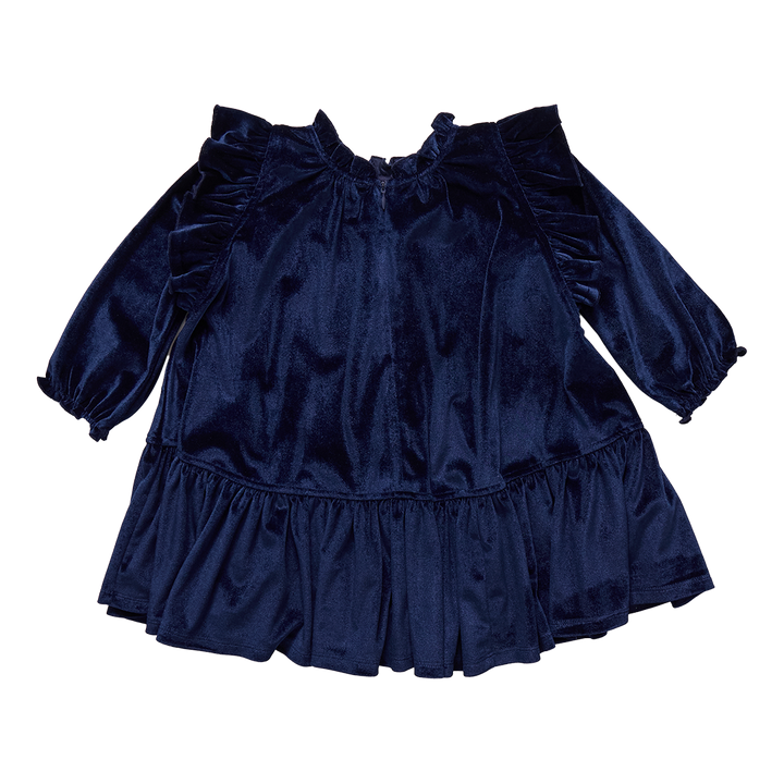 Girls Velour Harper Dress - Navy
