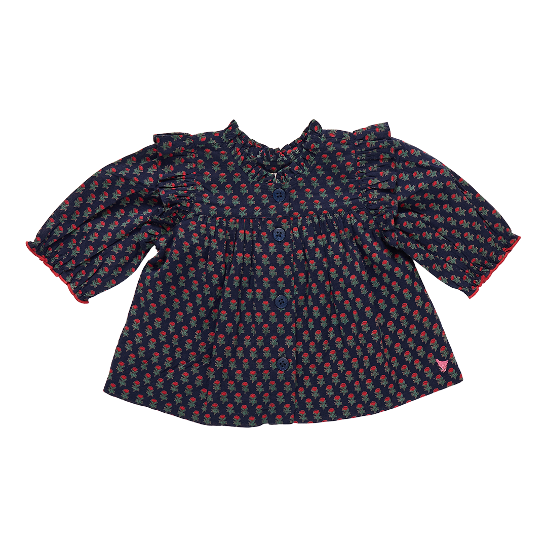 Girls Kalani Button Up Top - Navy Carnation
