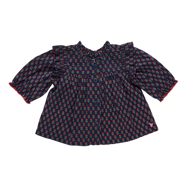 Girls Kalani Button Up Top - Navy Carnation