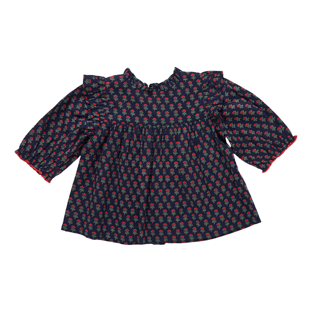 Girls Kalani Button Up Top - Navy Carnation