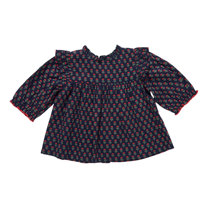 Girls Kalani Button Up Top - Navy Carnation