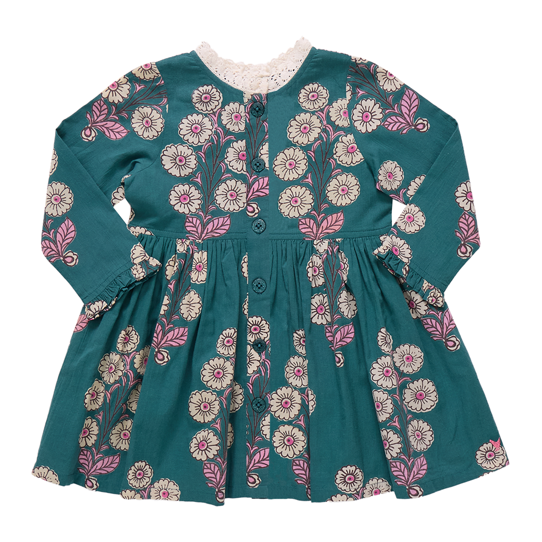 Girls Autumn Dress - Evergreen Buttercup Floral