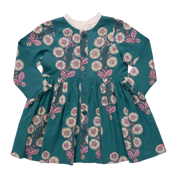 Girls Autumn Dress - Evergreen Buttercup Floral