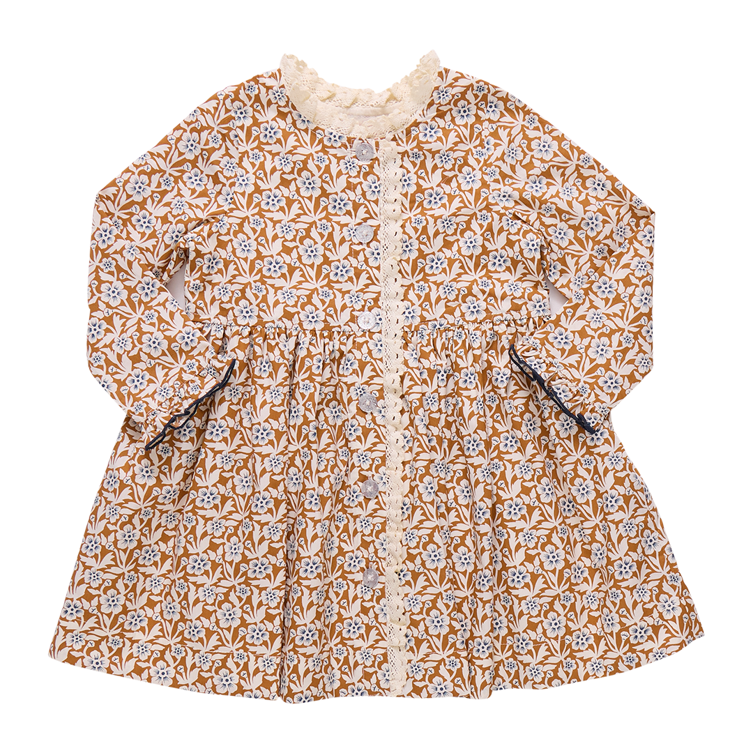 Girls Autumn Dress - Gold Climbing Floral