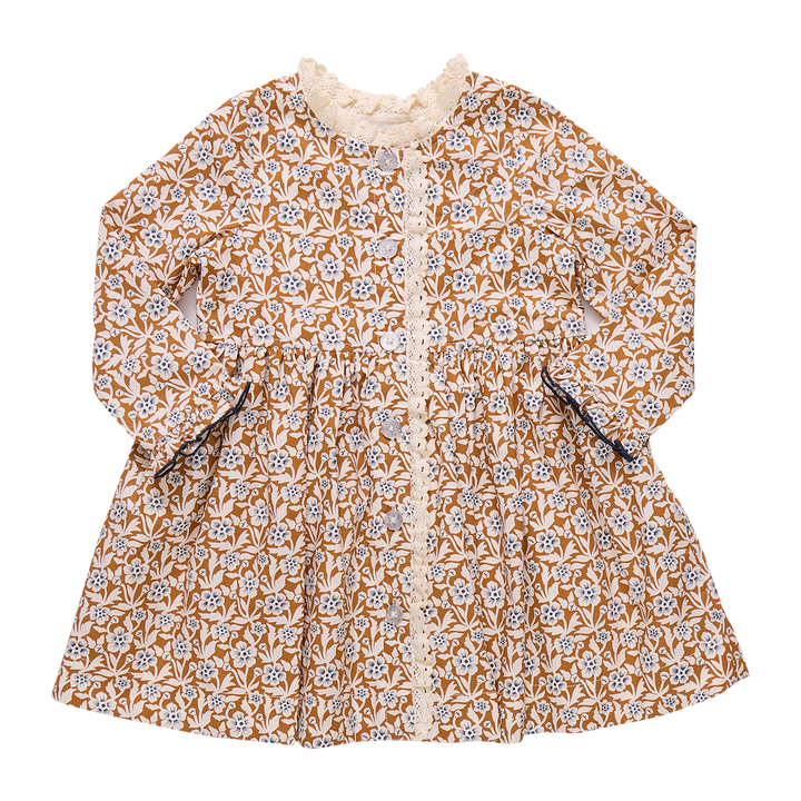 Girls Autumn Dress - Gold Climbing Floral