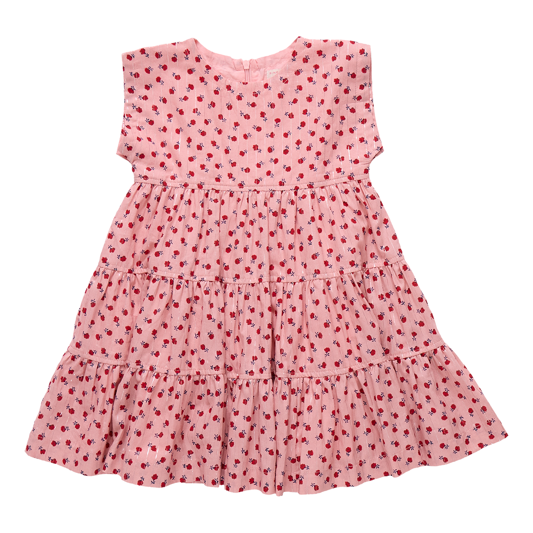 Girls Peachy Dress - Pink Tiny Roses